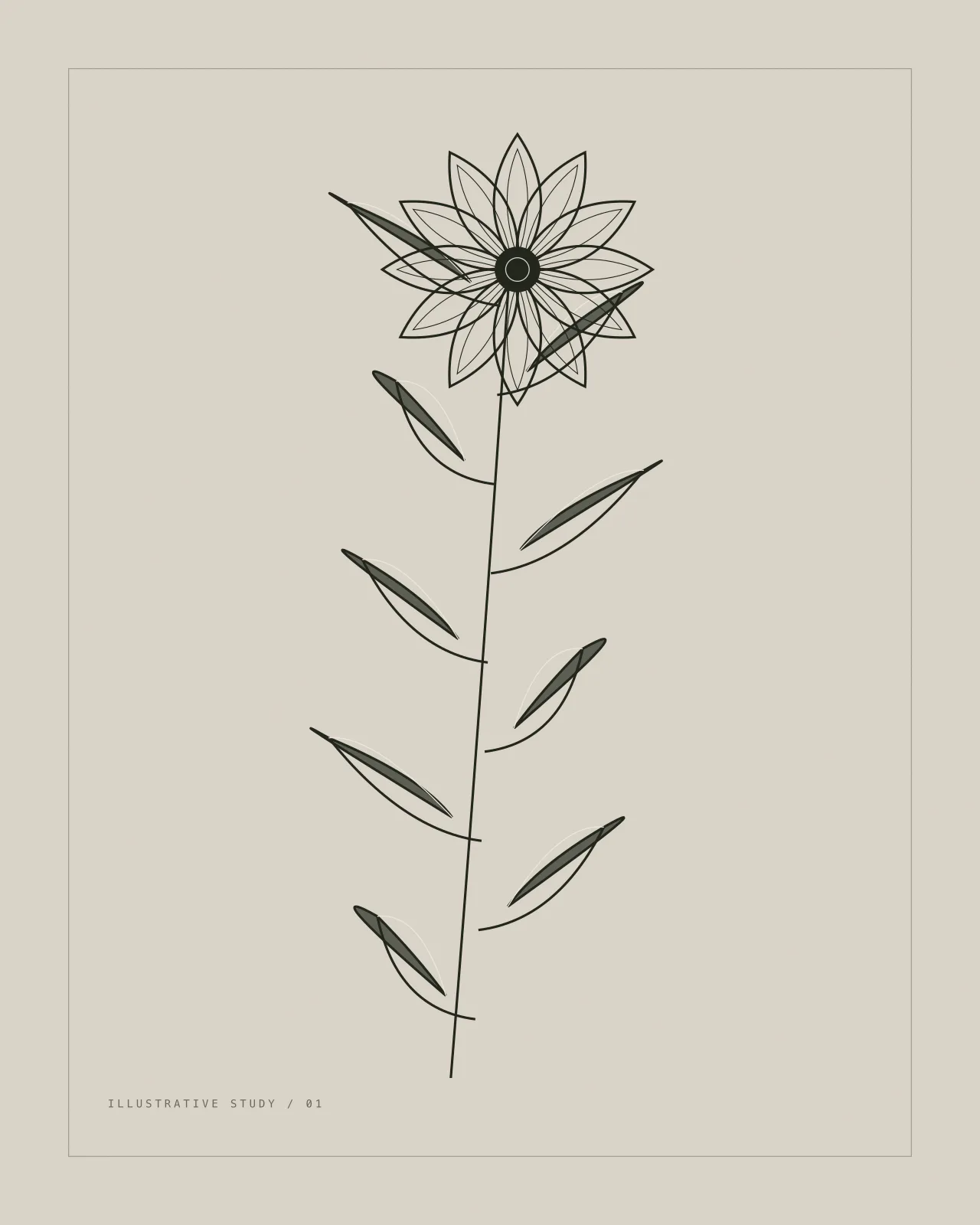 Illustrativer Platzhalter mit botanischen Linien, keine Tattoo-Arbeit von Tobias Falk
